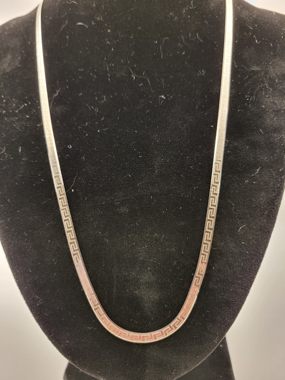 Sterling Silver Greek Key Herringbone Necklace - Italy